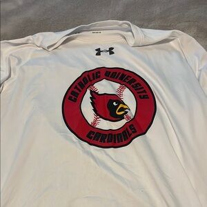 Catholic University Under Armour White and Red Long Sleeve Tee